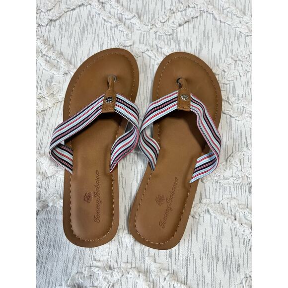 Tommy Bahama Womens Striped Logo Flip Flops - Beach Sandals Flower Charm 9 - Picture 5 of 6